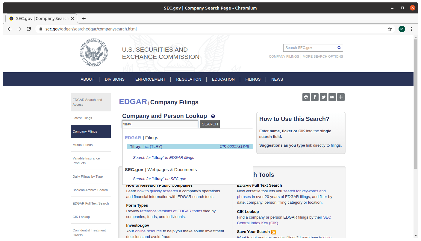 SEC Edgar search page